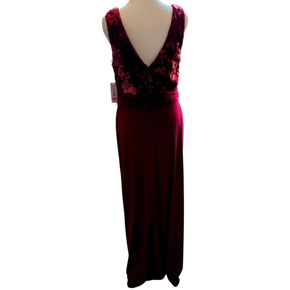 Nightway Womens Sequin Lace Bodice Gown‎ Dress Size 10 Wine Red Formal Event NEW
